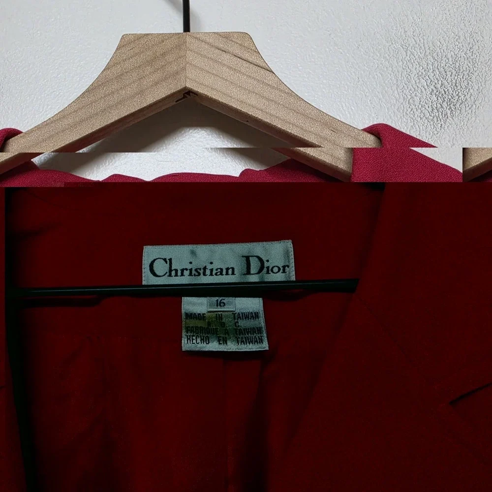 Vintage‎ Christian Dior Red Blazer Jacket Womens Size 16 Gold Button Career